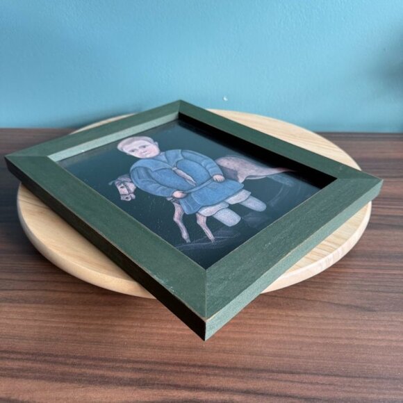 Vintage 1988 Norma Schneeman Framed Art Print Of Child With Horse In Green Wood - Picture 6 of 9